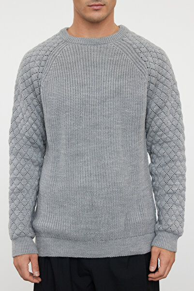 Trendyol Collection Gray Regular Crew Neck Textured Sweater Tmnaw20Kz0020
