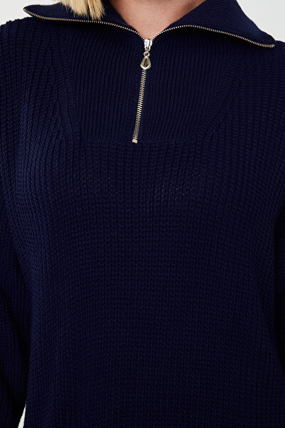 Trendyol Collection Sötétkék mini kötöttáru cipzáras ruha TWOAW24EL00062