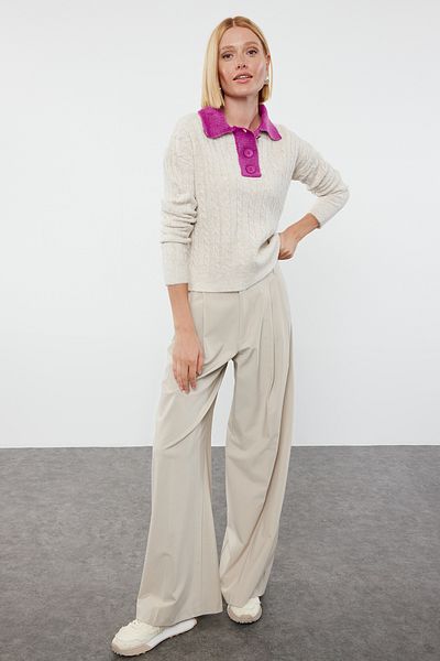 Trendyol Collection Pulover din tricot cu textura moale, bloc de culoare, gât polo - TWOAW25KZ00029