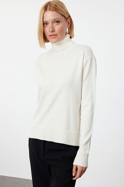 Trendyol Collection Turtleneck Ecru Knitwear Sweater - Wide Fit, Wool Twoaw25Kz00026