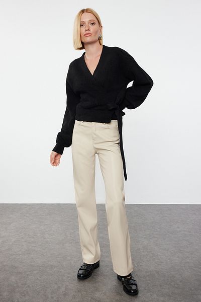 Trendyol Collection Black Soft Textured Double Breasted Collar Knitwear Cardigan Twoaw24Hi00282