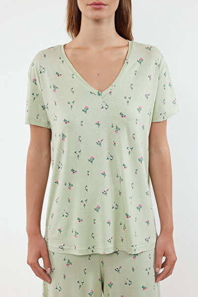 Trendyol Collection Set pleteného pyžama s barevným květinovým vzorem - THMSS24PT00231