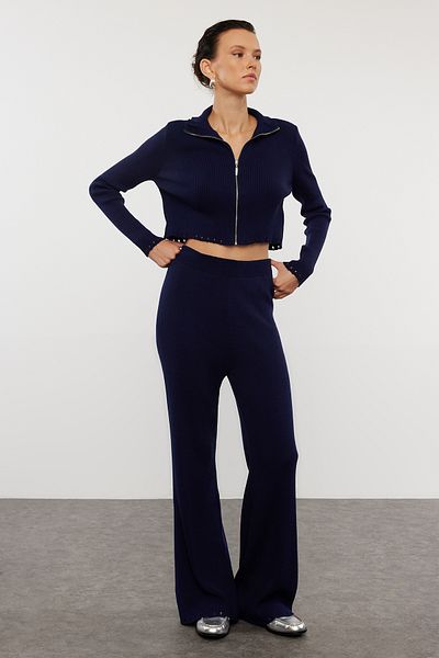 Trendyol Collection Navy Blue Knitwear Top and Bottom Set - with Flowing Detail Twoaw25Au00017