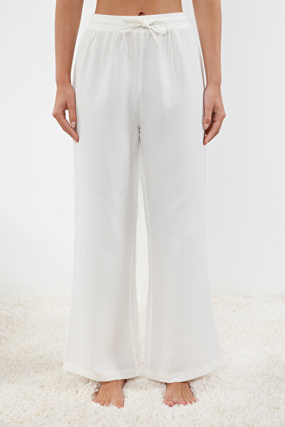 Trendyol Collection Ecru Ruffle and Lacing Detail Muslin Woven Pajamas Set Thmss24Pt00395