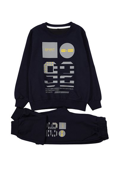 TRENDYOLKIDS Boy's Navy Blue*002 Seasonal Thin Slogan Patterned Knitted Suit - Tkdaw25au00029