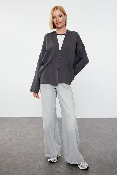 Trendyol Collection Anthracite Premium Knitwear Cardigan - Special Yarn Twoaw25Hi00047