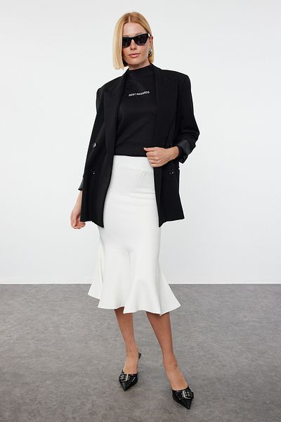 Trendyol Collection Sukně Premium Bone Midi Knitwear - Speciální příze Twoaw25Et00001
