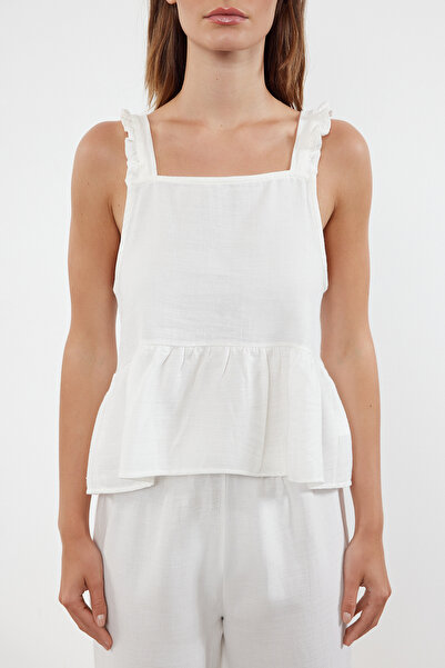 Trendyol Collection Ecru Ruffle and Lacing Detail Muslin Woven Pajamas Set Thmss24Pt00395