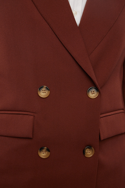 Trendyol Collection Tmavě hnědá dvouřadá blejzrová bunda - podšitá, tkaná, TWOAW21CE0264