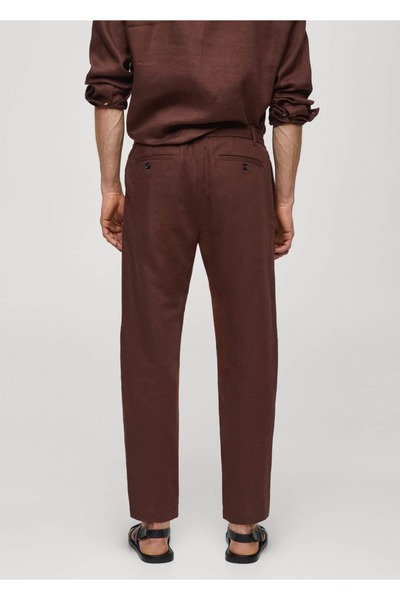 MANGO Man Slim fit keten beli büzgülü ipli pantolon