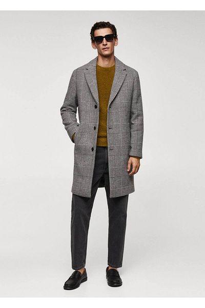 MANGO Man Μάλλινο παλτό καρό Glen