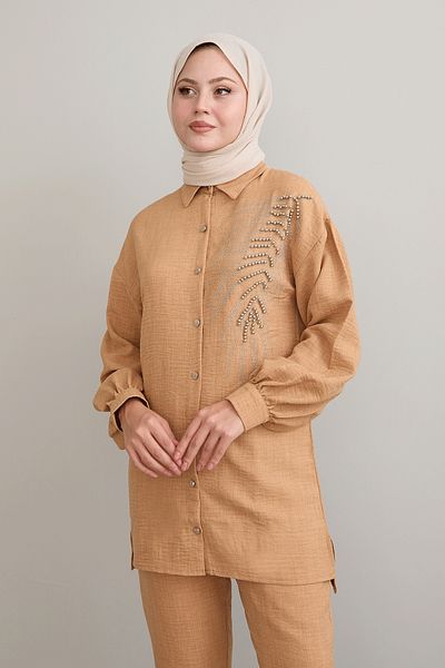 InStyle Leaf Stone Processing Camel Linen Set