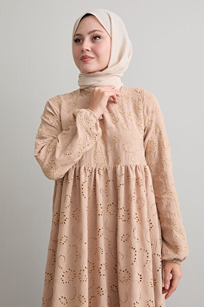 InStyle Beige Patterned Tasseled Embroidery Dress