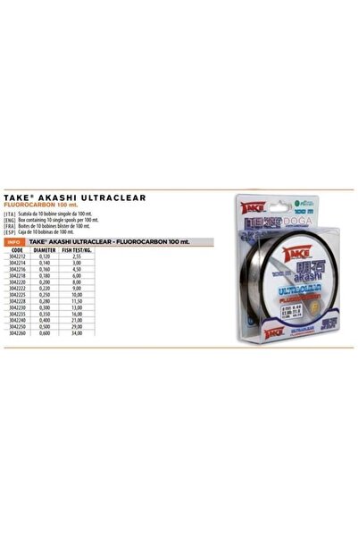 LİNEAEFFE Take Akashı Ultraclear Fluoro Carbon 0,16mm --- Makara 100mt. Şeffaf 1ad.
