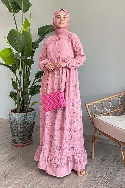 InStyle Powder Color Patterned and Tasseled Embroidery Dress