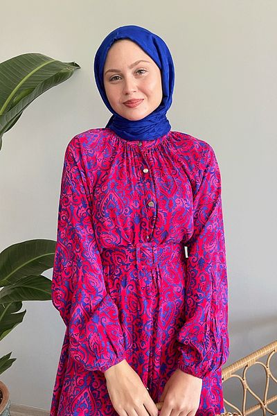 InStyle Φούξια φόρεμα βισκόζης - Ethnic ζώνη και κουμπί