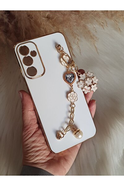 Aksesuarda Moda Samsung A05S Uyumlu Çiçekli Taşlı İncili El Geçmeli Lazer Kes...