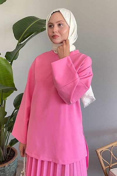 InStyle طقم بدلة تنورة بأكمام فضفاضة باللون الوردي