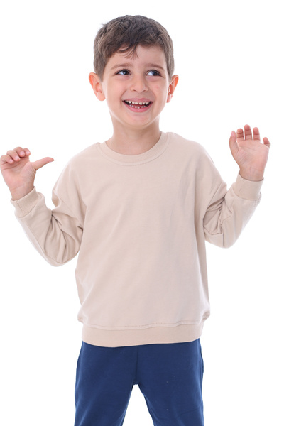 ZUZUNGA Μπεζ 100% βαμβακερό μαλακό φούτερ - Απλό και βουρτσισμένο