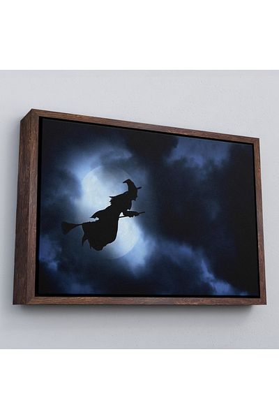 Harita Sepeti Vrăjitoare zburătoare pe o aspiratoră într-un cadru, pictură decorativă de perete de Halloween-5202
