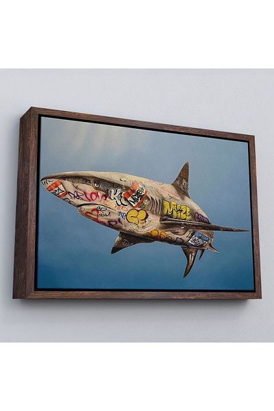 Harita Sepeti Pânză Graffiti Shark într-un cadru, Pop Art Painting-5416