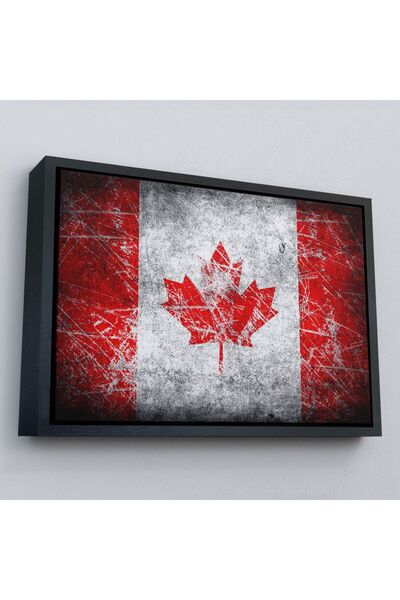 Harita Sepeti Uramljena slika kanadske zastave na rustičnom platnu, slika kan...