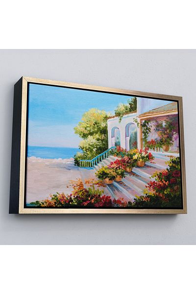Harita Sepeti Pictură decorativă pe pânză cu cadru Vedere pe terasa pe mare-3443