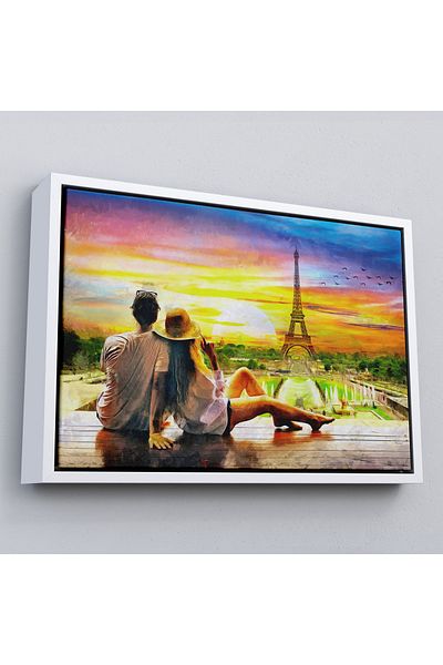 Harita Sepeti Pictură pe pânză pentru cuplu romantic pe vedere Turnul Eiffel din Paris cu cadru-3627