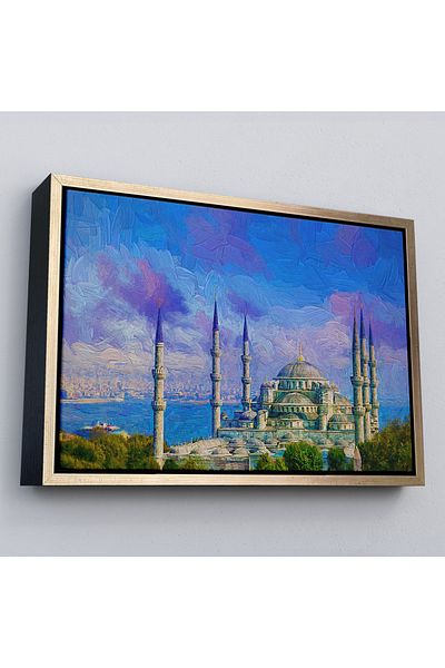 Harita Sepeti Μαύρο πλαίσιο Sultan Ahmet Mosque Ελαιογραφία Προβολή ζωγραφικής τοίχου σε καμβά