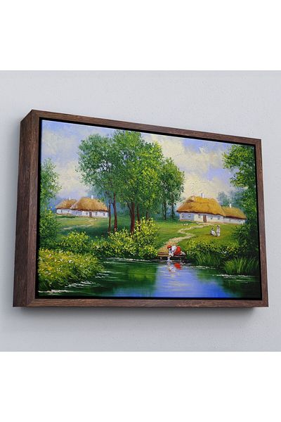 Harita Sepeti Pictură în ulei de femeie care umple apă din râu într-un cadru Pictură decorativă pe pânză de perete-3551