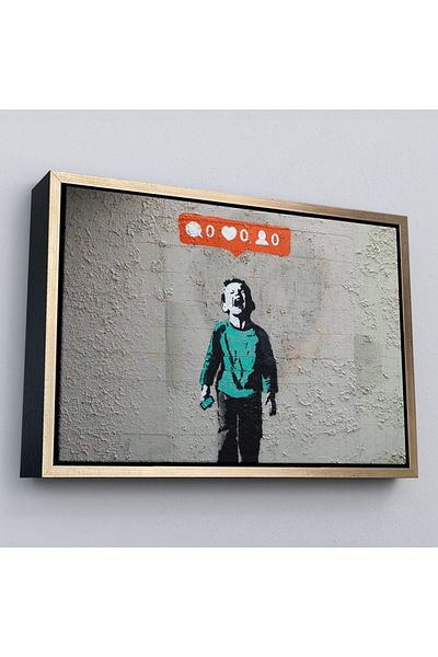 Harita Sepeti Рамкирана картина на платно от Bansky „Дете в социалните мрежи плаче, защото няма последователи“ - 5021