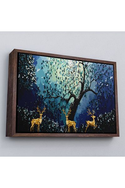 Harita Sepeti Pictură decorativă cerburi aurii în stil abstract modern cu cadru-3687