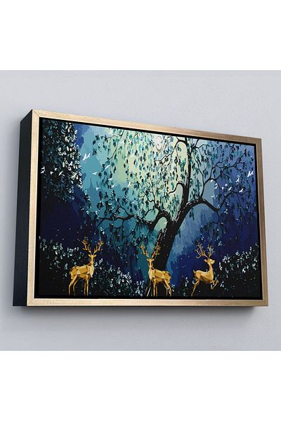 Harita Sepeti Pictură decorativă cerburi aurii în stil abstract modern cu cadru-3687
