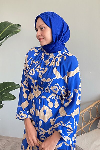 InStyle Μπλε φόρεμα με κουμπιά λουλουδιών