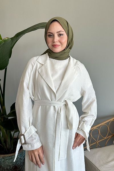 InStyle بدلة فستان مزدوج من الكتان الأبيض