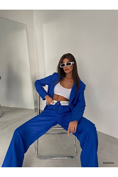 GIA - ART طقم جاكيت بليزر وبنطلون بخصر مطوي