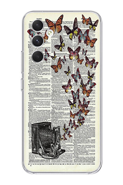moonset Samsung Galaxy A35 Uyumlu Vintage Kelebek Tasarımlı Baskılı Şeffaf Te...