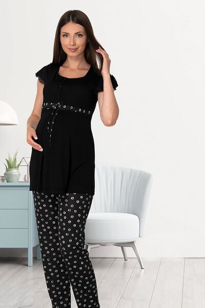 Effortt Μαύρο Σετ Πιτζάμες Μητρότητας 6012