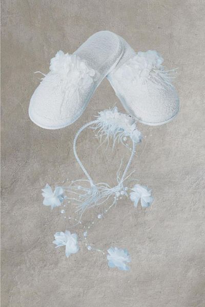 Mecit Pijama Mecit 0055 Ecru Floral Maternity Crown Slippers Set