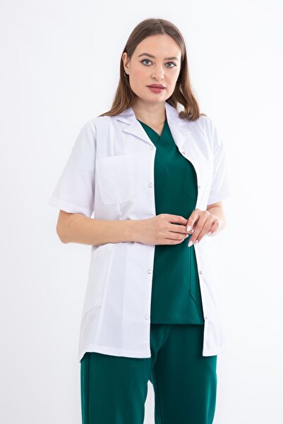 Limitless femei cu mânecă scurtă asistentă medic profesor șorț clasic guler țesătură alpaca