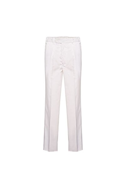 İŞMONT بنطلون عمل كلاسيكي أبيض للرجال مع جيوب وحزام مطاطي جانبي