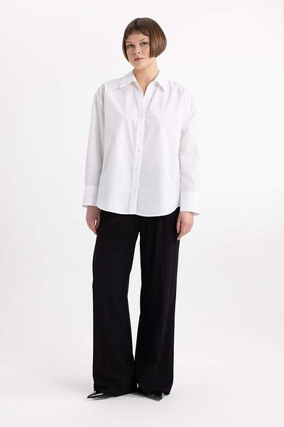 DeFacto Long Sleeve Poplin Shirt - Oversize Collar, 100% Cotton