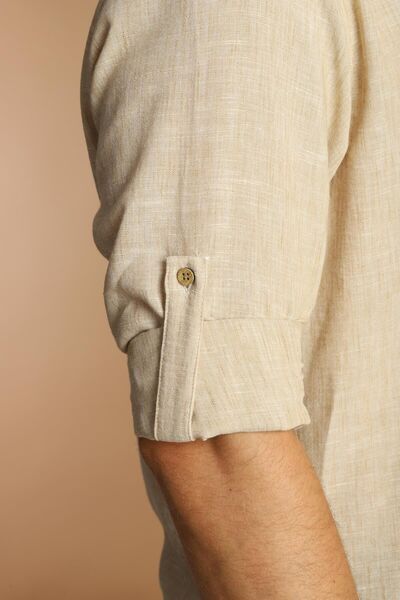 PASSERO Λινό πουκάμισο με μακριά μανίκια και λεπτή εφαρμογή - Σχέδιο με επιλέγμενα λεπτομέρειες