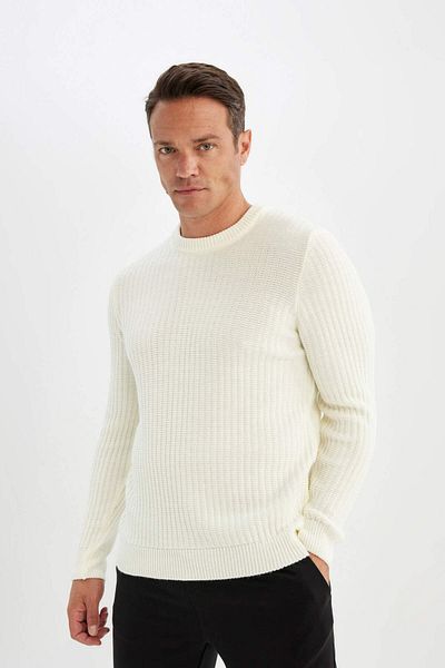 DeFacto Standard-Passform, normaler Schnitt, Rundhalsausschnitt, Jacquard-Strickpullover, A5234ax23wn