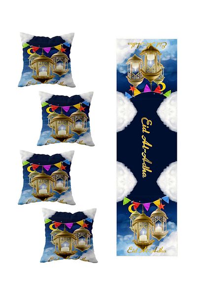 on the clouds Ramadan Lounge - Διακοσμητικό Σετ 4 Μαξιλαριών Ριχτάρι και Runner Μοντέλα για Τραπέζι Κουζίνας