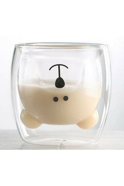 MJ GROUP Double Walled Design Glass Cup with Teddy Bear 250 Ml - Gift Double Walled Teddy Bear Cup