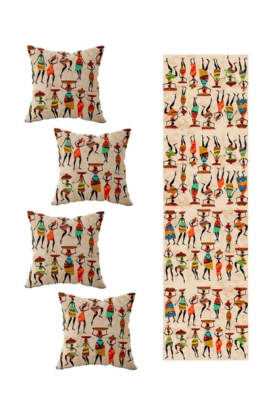 Pelangi 4-Piece Decorative Throw Pillow Cover and Runner Set - Black African ...