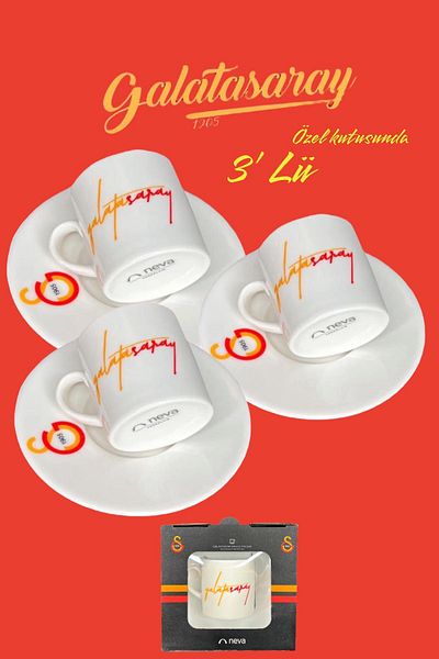 Neva 3-Piece Set Licensed Fan Coffee Cup Set - Special Box, Gift for Fathers