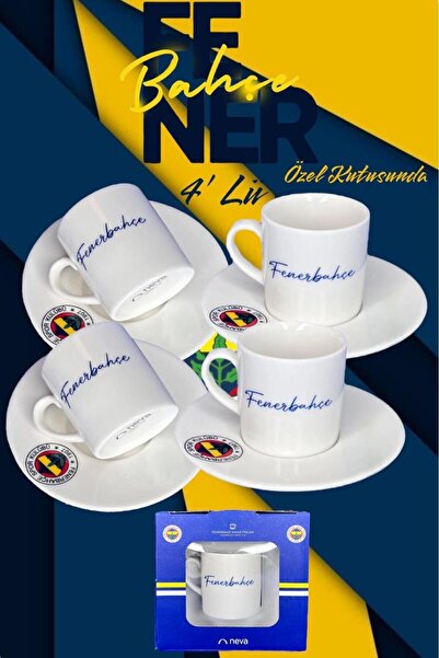 Neva 4'lü Takım Fb Taraftar Lisanslı Özel Kutusunda Kahve Fincan Seti Fenerli Babalara Hediye