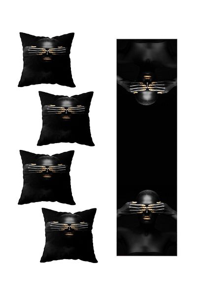 farbala Masă de bucătărie neagră pentru sufragerie pentru femei - Set de 4 huse de pernă decorative și set de alergare
